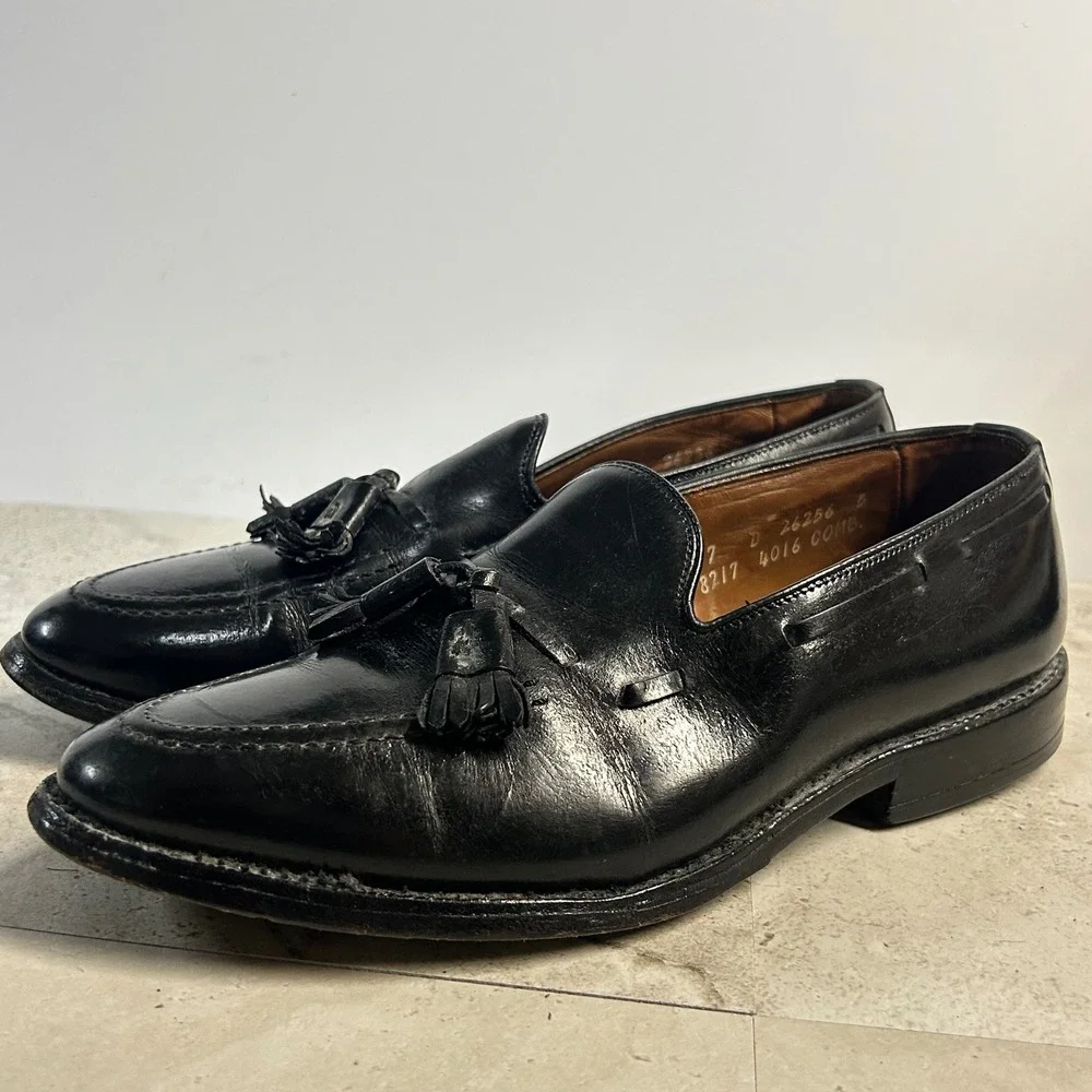 Allen Edmonds Grayson Tassel Loafers Black Leather Mens 7 D Dress Shoes USA